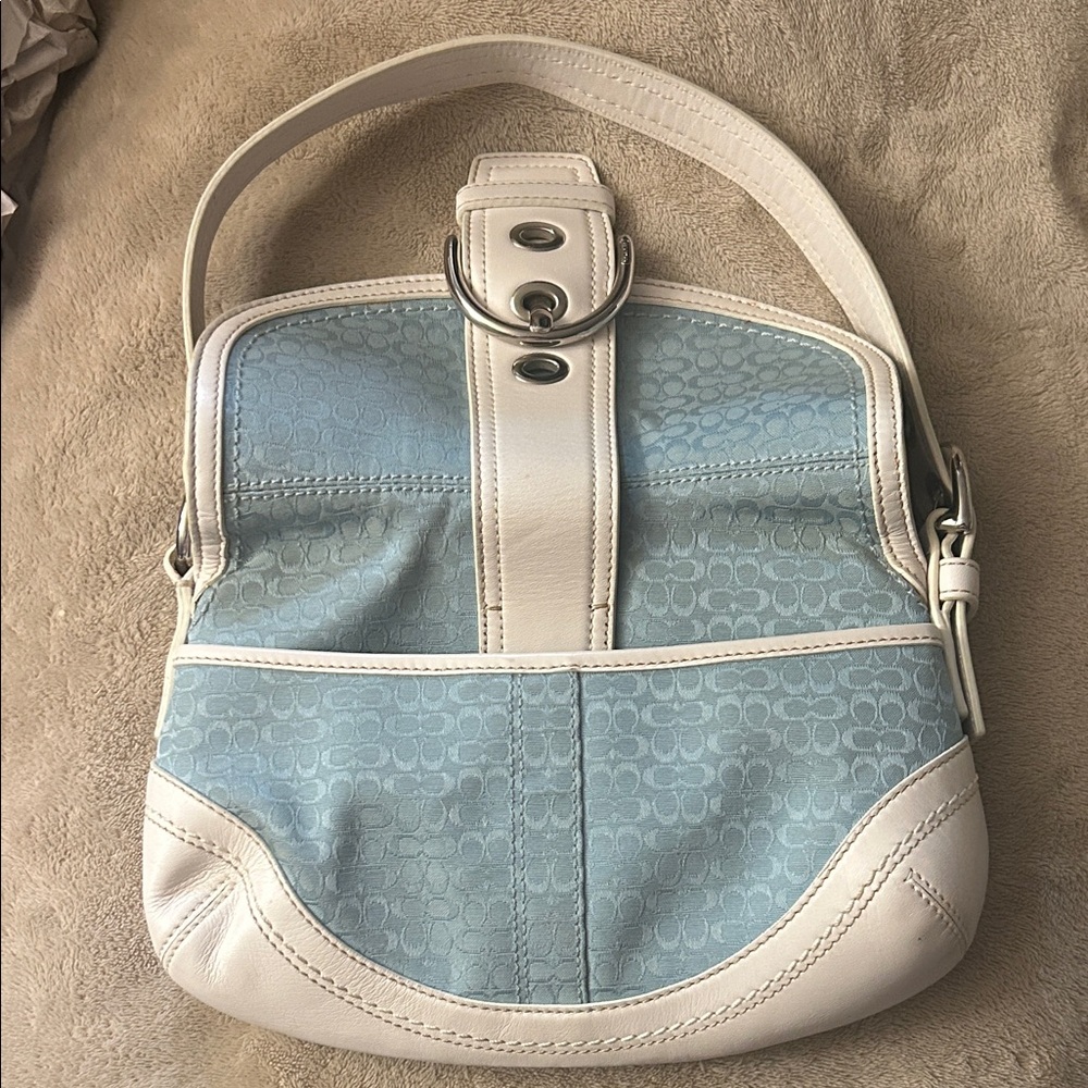 Coach Vintage Soho Y2K Blue-White Shoulder bag. - Picture 10 of 14
